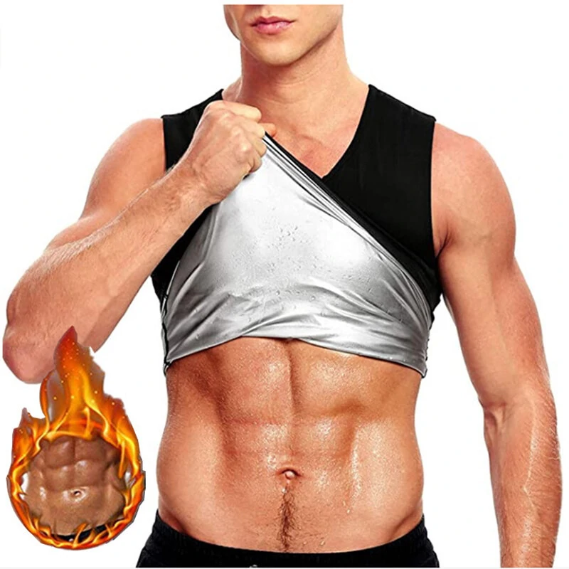 TENGOO Men Sauna Shaper Vest Thermo Sweat Shapewear Tummy Control Slimming Tank Top Gym Fitness Workout Zipper Corset Shirt for Fat Burning (image for) TENGOO Men Sauna Shaper Vest Thermo Sweat Shapewear Tummy Control Slimming Tank Top Gym Fitness Workout Zipper Corset Shirt for Fat Burning